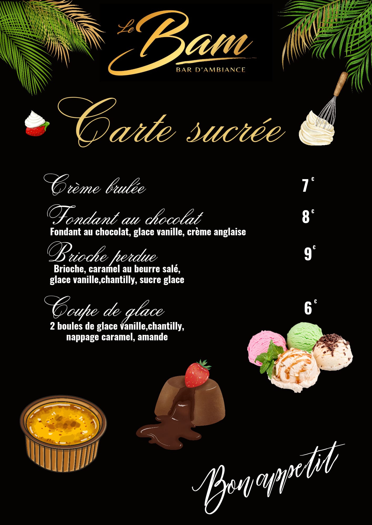 le bam - carte dessert